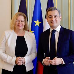 Die Bundesinnenministerin Nancy Faeser und ihr französischer Amtskollege Gérald Darmanin Quelle: Krüger